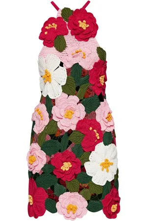 Oscar de la Renta Kort hæklet Camellia kjole med halterneck