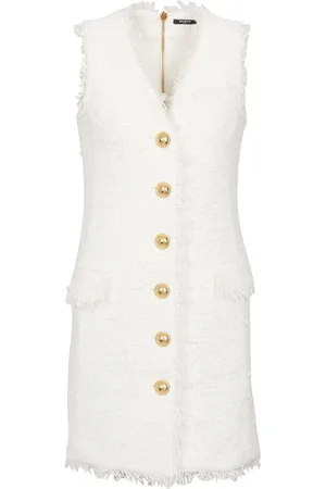 Balmain Kort kjole i tweed med V-hals og knapper