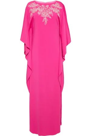 Marchesa Notte Kaftan-kjole i crepe med blomsterbroderi
