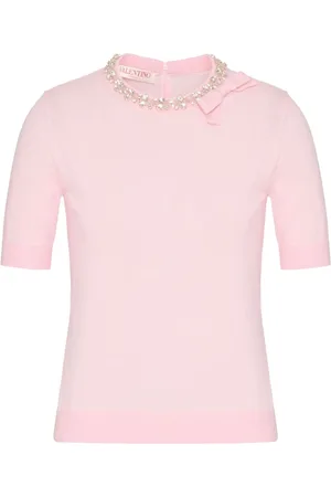 VALENTINO GARAVANI Finstrikket T-shirt med krystaludsmykning