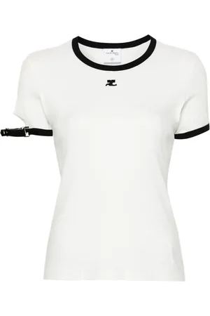 Courrèges T-shirt med logomærke og spænde