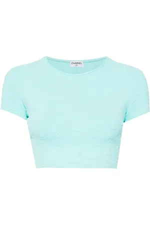 CHANEL Cropped T-shirt med broderet CC-logo fra 1997
