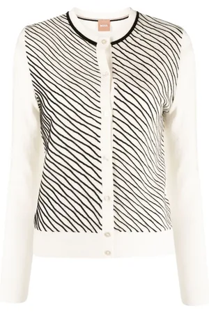 HUGO BOSS Stribet cardigan med rund hals