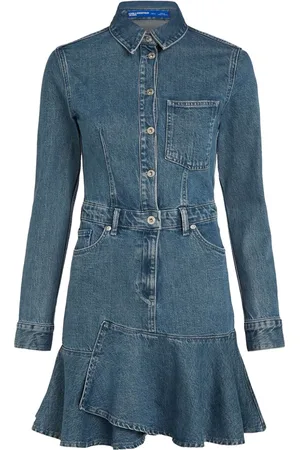 Karl Lagerfeld Langærmet kjole i denim med flæsekant