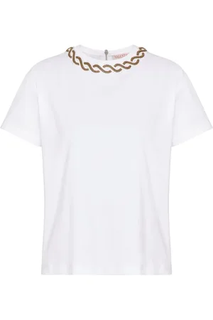 VALENTINO GARAVANI T-shirt med perledekoreret kant
