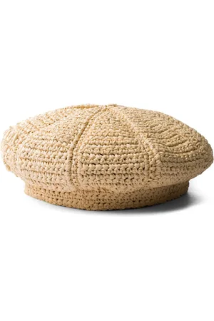 Prada Beret i bast med logoapplikation
