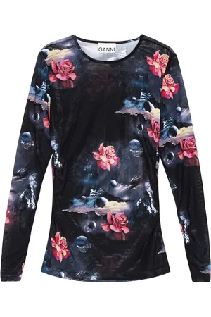 Ganni Halvgennemsigtig blomstret top