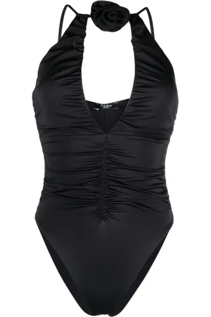 Noire Swimwear Ruchet badedragt med blomsterapplikation