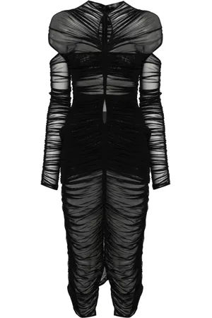 MUGLER Draperet semi-gennemsigtig kjole i mesh