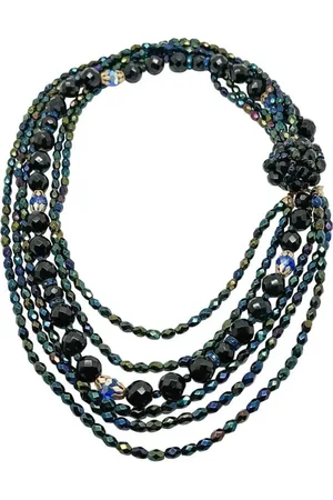 JENNIFER GIBSON JEWELLERY Vintage midnight crystal torsade necklace 1950s
