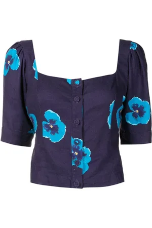 Isolda Bluse med blomstret tryk og knapper