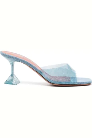Amina Muaddi Lupita Glass 70mm mules i denim