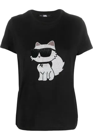 Karl Lagerfeld Ikon Choupette T-shirt med rhinstenudsmykning