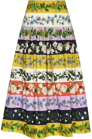 Oscar de la Renta Poplin-nederdel med botanisk-tryk