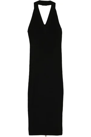 Balmain Kort ribstrikket kjole med halterneck
