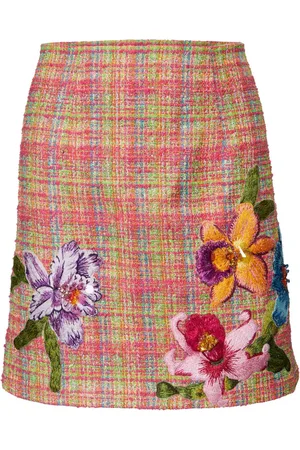 Carolina Herrera Kort nederdel i tweed med blomster-broderi