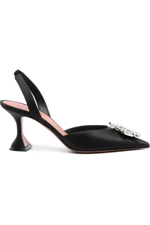 Amina Muaddi Sorte Begum 70-slingback-pumps i satin med krystalspænde