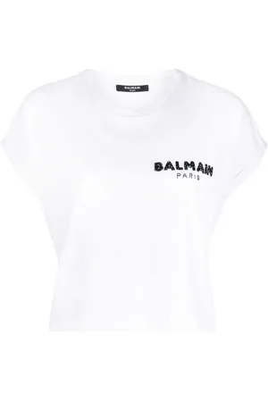 Balmain T-shirt med paillet-logo og rund hals