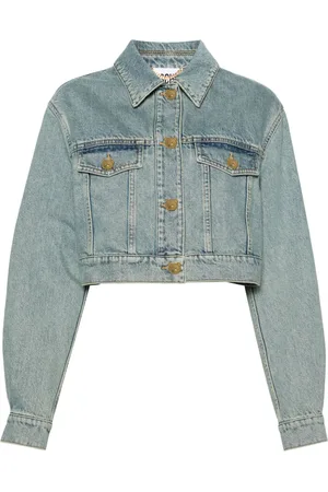 Moschino Cropped denimjakke med bamsemotiv