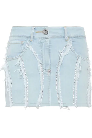 Philipp Plein Kort nederdel i denim med krystal-udsmykninger