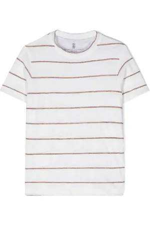 Brunello Cucinelli T-shirt i hør med striber
