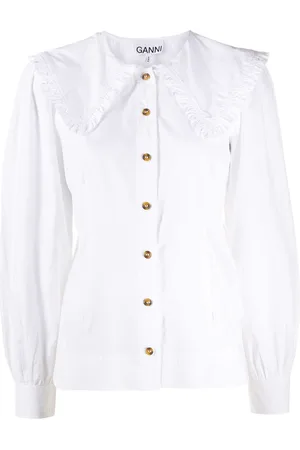 Ganni Bluse med oversize-krave og knapper