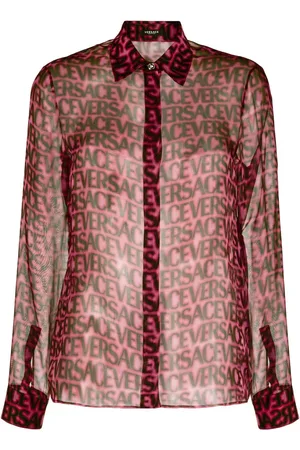 VERSACE Halvgennemsigtig silkeskjorte med leopardtryk