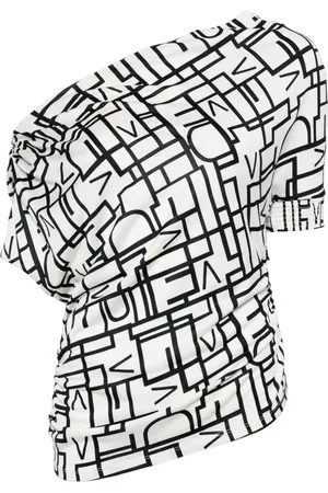 Diane von Furstenberg Percy top med én skulder og heldækkende logotryk