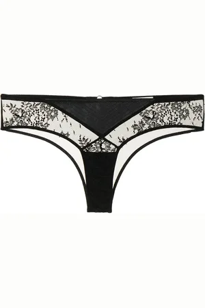 FLEUR DU MAL Læder-g-streng med blomsterbroderi