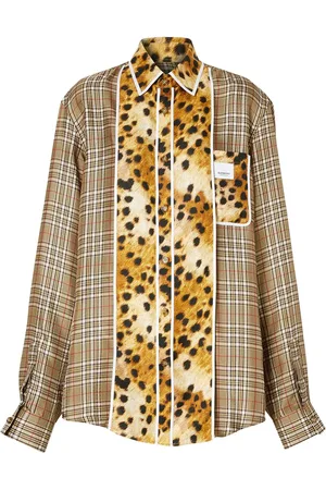 Burberry Oversize skjorte med ternet panel og prikket abetryk