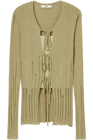 B+AB Ribstrikket cardigan med slitageeffekt