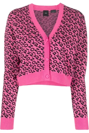 Pinko Cardigan i jacquard med V-hals og logo