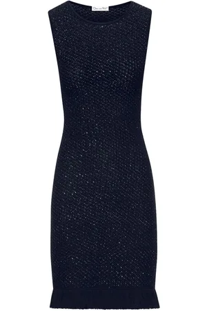 Oscar de la Renta ærmeløs kjole i tweed med pailletter
