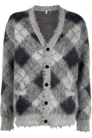 R13 Argyle-strikket cardigan i mohair-bland