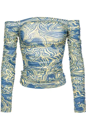 Pinko Top med off-shoulder-snit og grafisk tryk