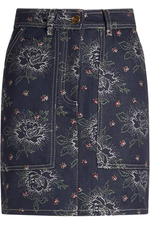 Etro Kort jacquard-nederdel i denim
