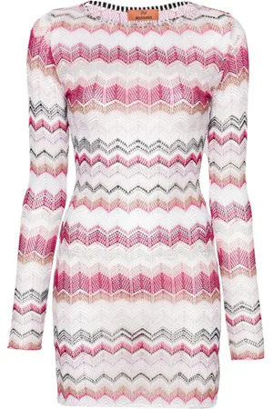 Missoni Kort hæklet kjole med vævet zigzag