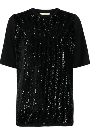 Elie saab T-shirt i velour med pailletudsmykning