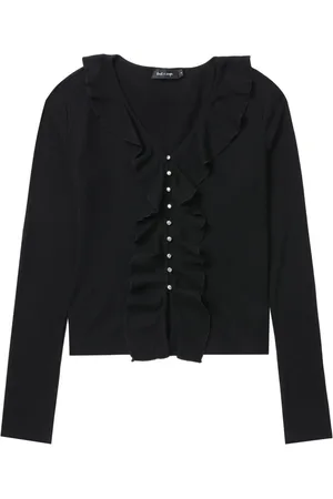 tout a coup Ribstrikket cardigan med flæser