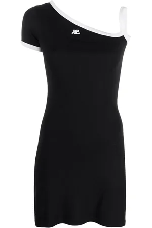 Courrèges Asymmetrisk kort kjole med broderet krave