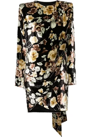 Saint Laurent Mellemlang kjole i velour med blomstertryk
