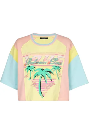 Balmain Cropped T-shirt med palmetryk