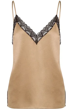 Alberta Ferretti Bluse i satin med blondekant