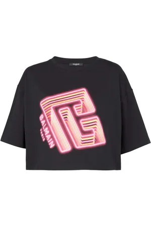 Balmain Cropped T-shirt med logotryk