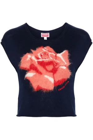 Kenzo Blomstret intarsiastrikket cropped top
