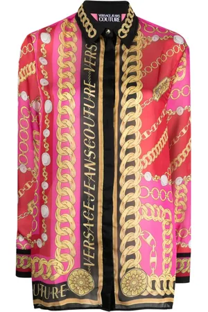 VERSACE Skjorte med colourblocking og kædelink-tryk
