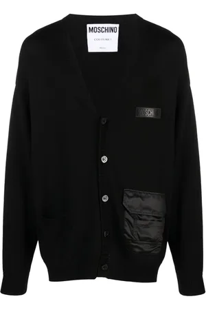 Moschino Ribstrikket cardigan med præget logo