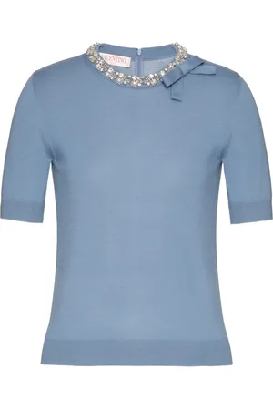 VALENTINO GARAVANI Finstrikket T-shirt med krystaludsmykning