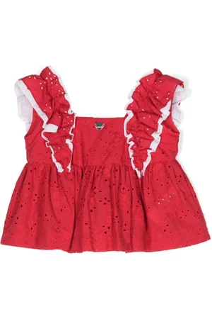 MONNALISA Top i broderie-anglaise med frynser