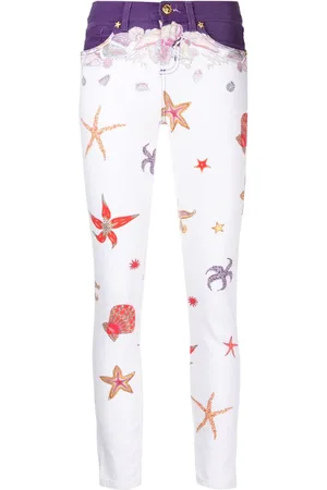 VERSACE Lavtaljede skinny-jeans med palmetryk